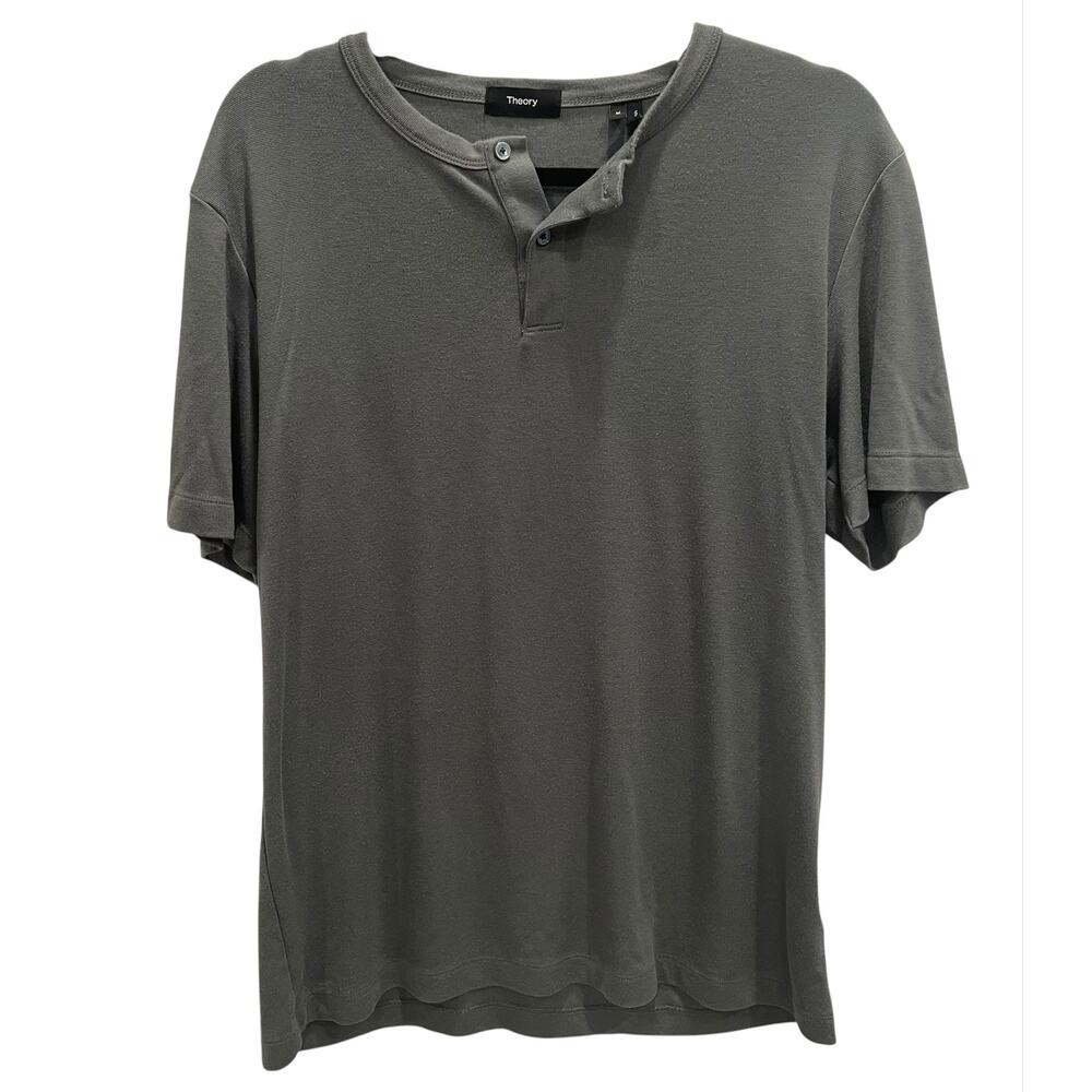 Theory Men's Gray Short Sleeve Essential Henley Shirt Size Medium